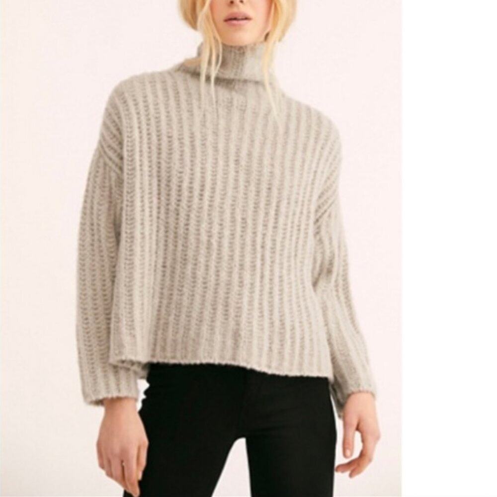 Free People Fluffy Fox Grey Turtleneck Sweater